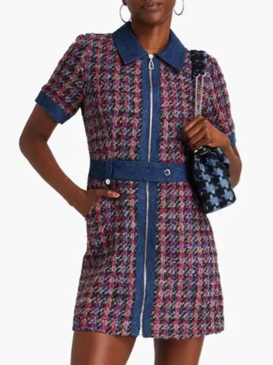 Sandro Paris Dresses & Skirts - Sandro Pink Tweed Checked Denim Zip Front Coat Dress - With Tags - FR 38 = US 6